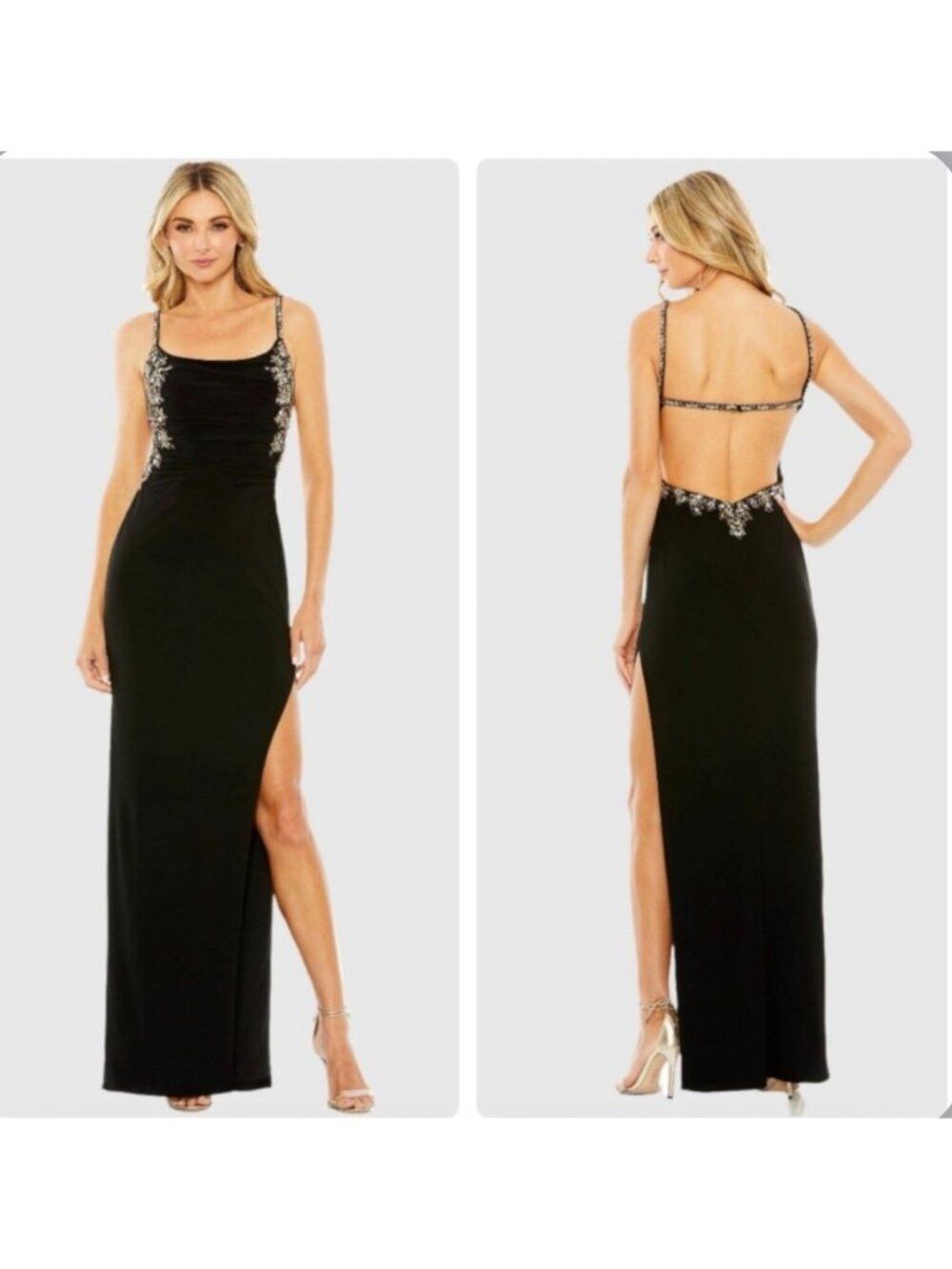 Mac Duggal Black Embellished Ruched Open Back Gown Dress Size 8